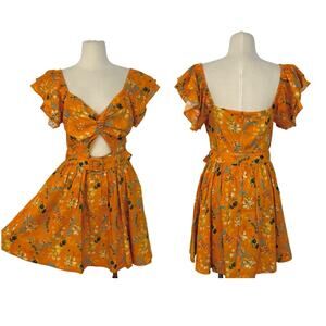 Solid & Striped The Renata Linen-Blend Mini Dress Orange Floral Belted M NWT